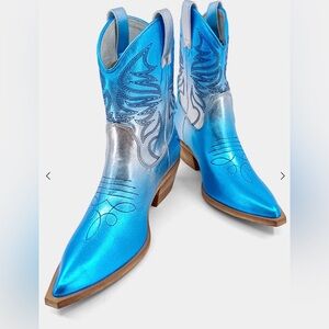 Zen Shu shop Silver and Aqua Women's Western Boots
